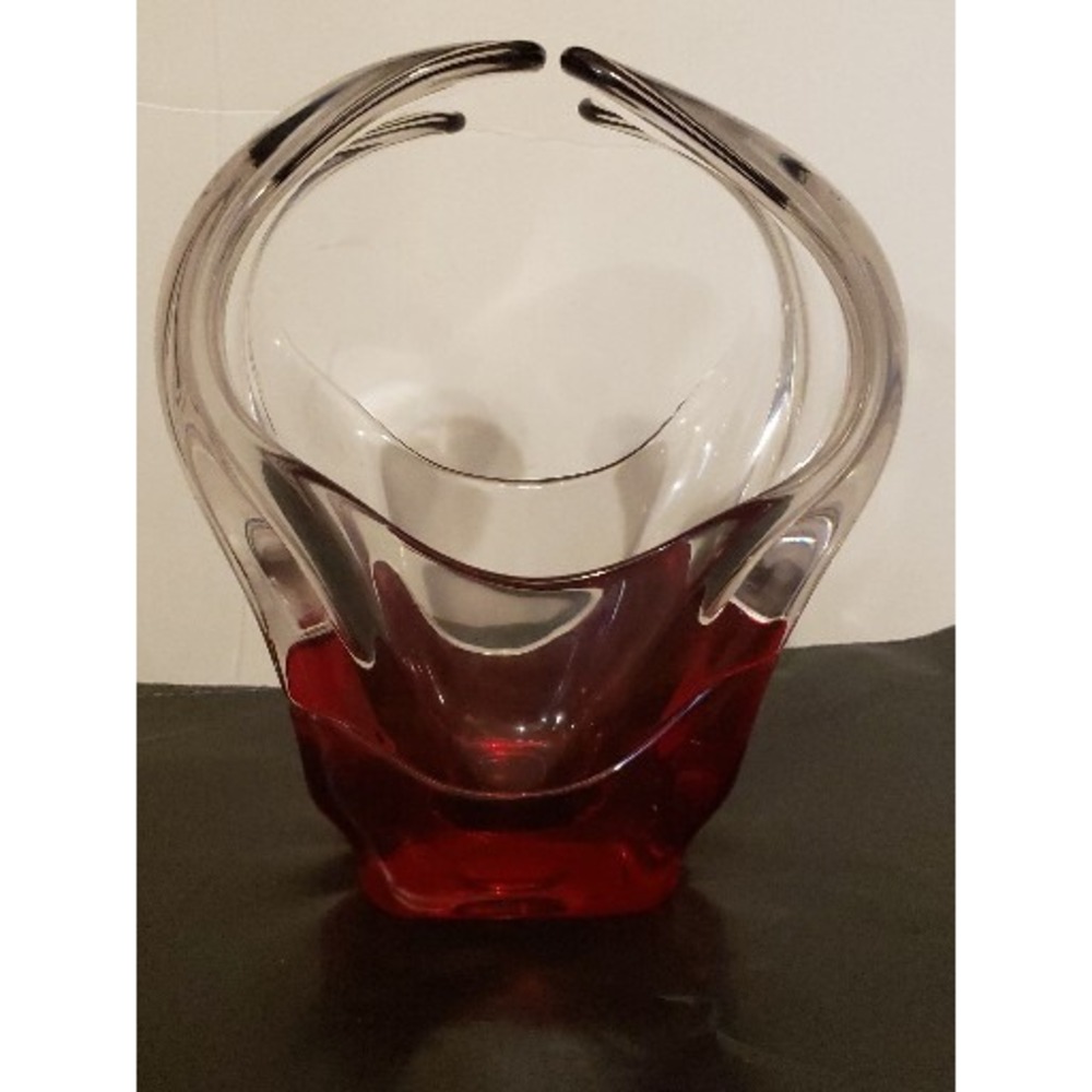 Vintage‎ Red Cased Glass Chalet Mid Century Heavy Basket